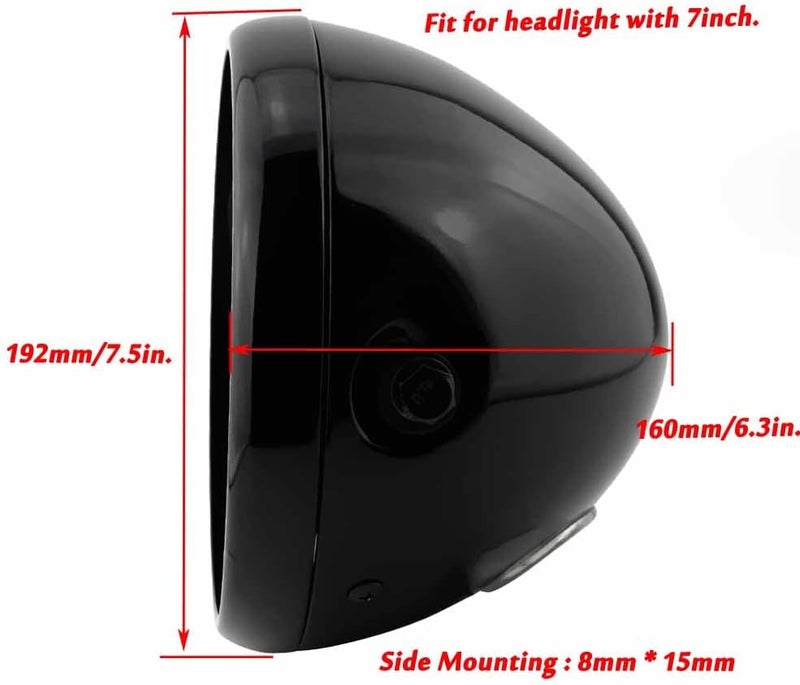 Boldness Motorcycle 7" Headlight Housing Shell Bucket Side Mount Lamp LED Cover for Cafe Racer Lighthouse Gloss Black - Image 5